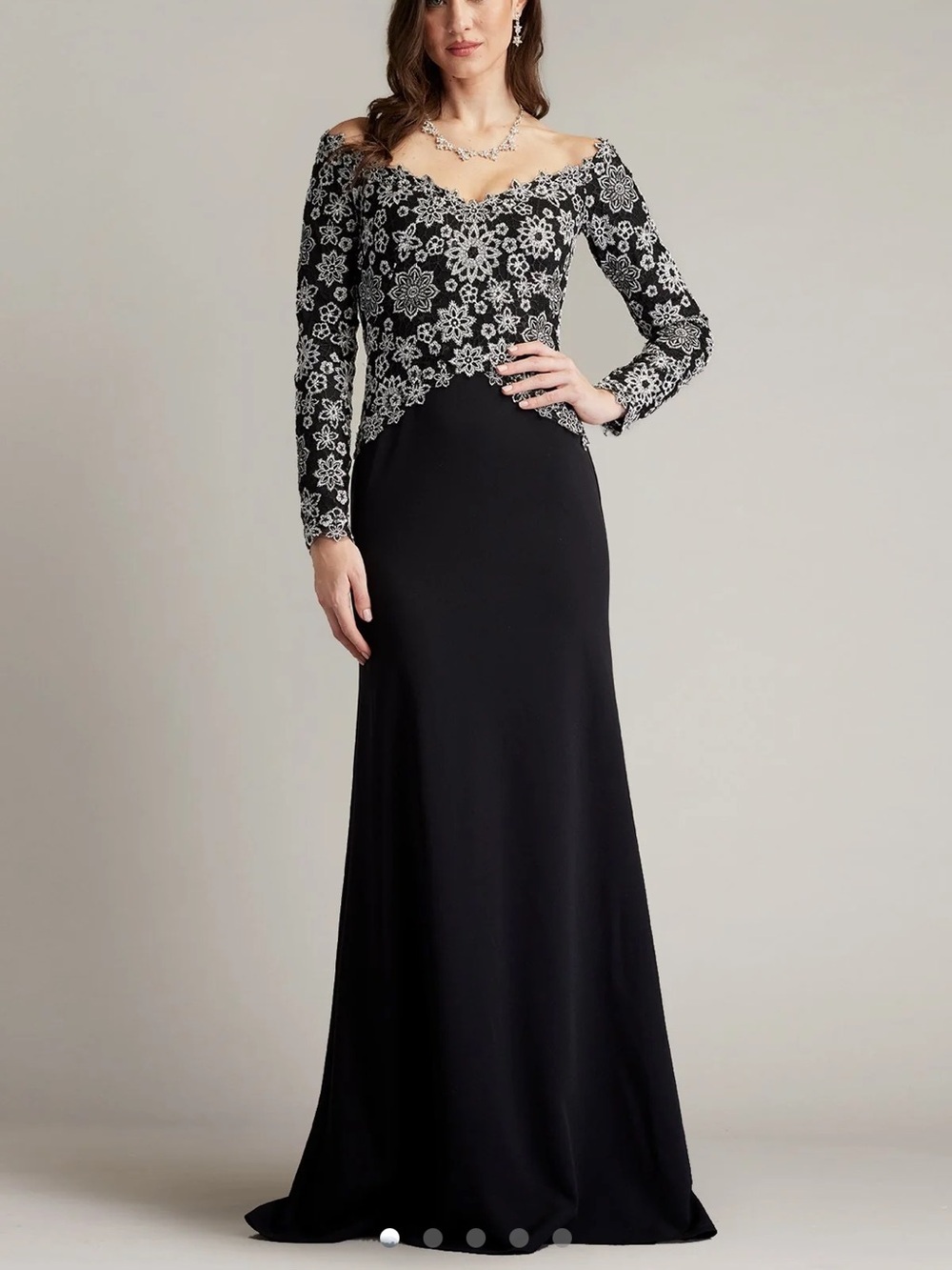 Tadashi Shoji Mayur Off Shoulder
Embroidered Bodice Gown